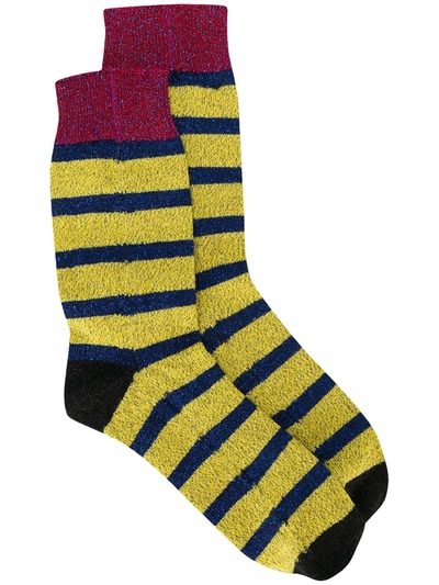 La Doublej Glitter-effect Striped Socks In Lime/rosso/blu