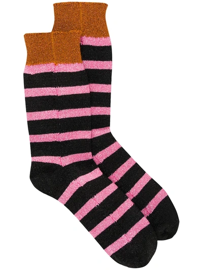La Doublej Glitter-effect Striped Socks In Black