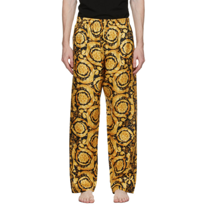 Versace Barocco Print Silk Pajama Trousers In Gold