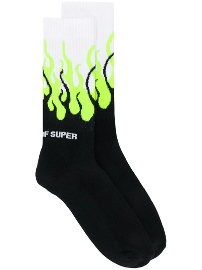 Vision Of Super Black Yellow Fluo Double Flames Socks