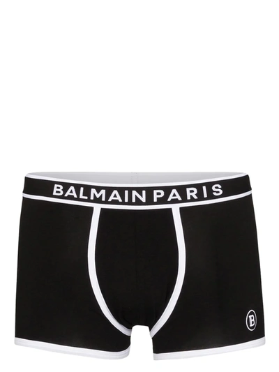 Balmain Two-tone Logo-print Stretch-cotton Boxers In Black