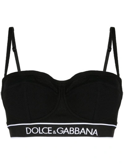 Dolce & Gabbana Logo Band Cotton Jersey Balconette Bra In Black