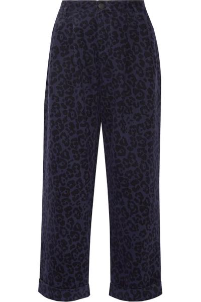 Sibling Woman Leopard-print Brushed Cotton-twill Wide-leg Pants Indigo