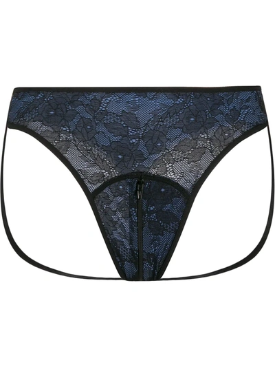 Marlies Dekkers The Art Of Love Zipped Lace Thong In Blue