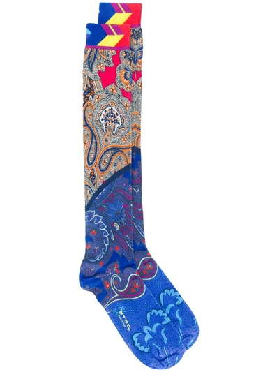 Etro Paisley Print Socks In Blue