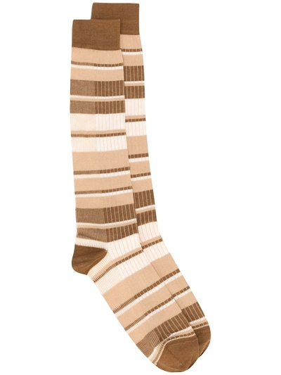 Marni Ribbed Striped Mid-length Socks In Brown