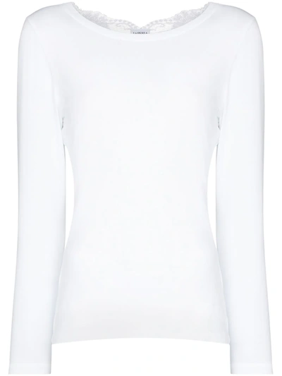 La Perla Lace-trimmed Cotton-blend Jersey Pyjama Top In Weiss