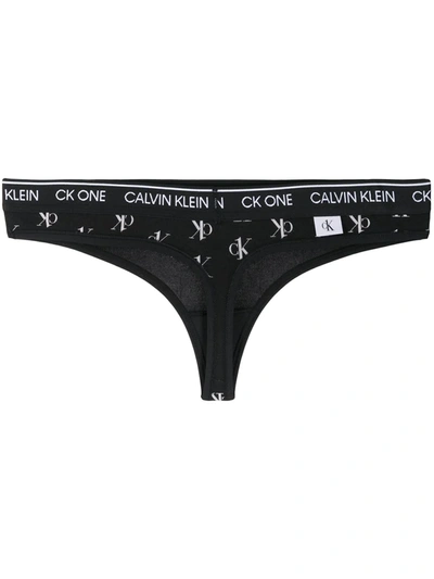Calvin Klein Underwear Monogram Print Thongs In Black