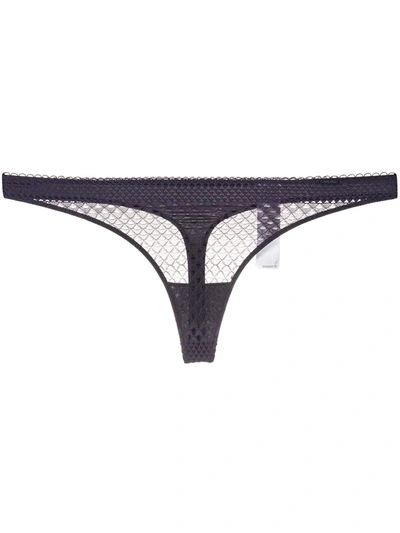 Calvin Klein Underwear Lace Panel Thong In Blue