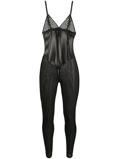 Maison Close Striped Catsuit In Black