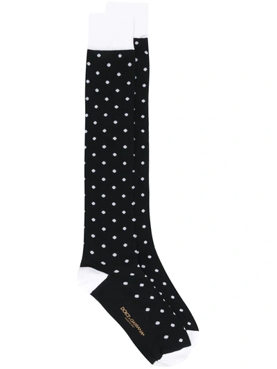 Dolce & Gabbana Panelled Polka Dot Socks In Black