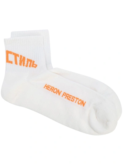 Heron Preston Style Ribbed Knit Socks In White