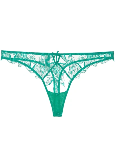Fleur Du Mal Lily Embroidery Thong In Green