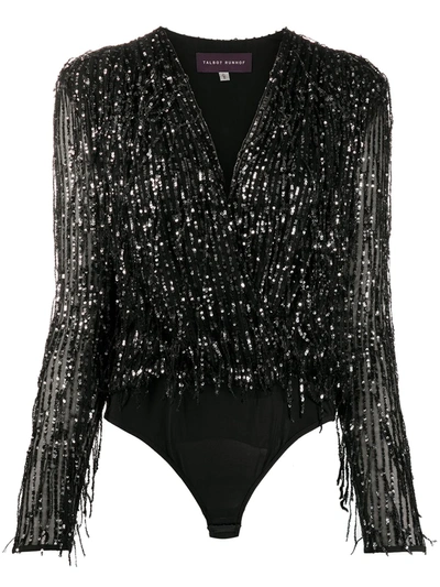 Talbot Runhof Froufrou Sequin-embellished Bodysuit In Black