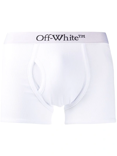 Off-white Logo Embellished Ribbed Briefs In White