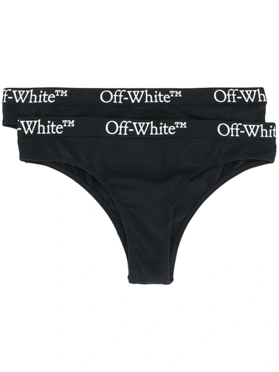 Off-white Logo Waistband Thong In Black