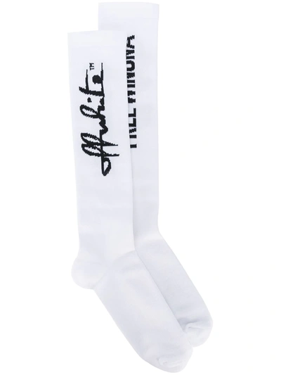 Off-white Quote Print Long Socks In White