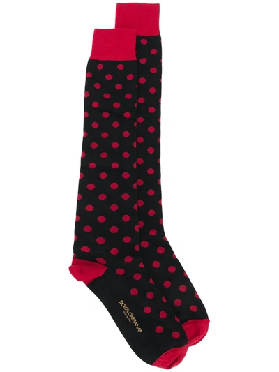 Dolce & Gabbana Polka Dot Print Socks In Black