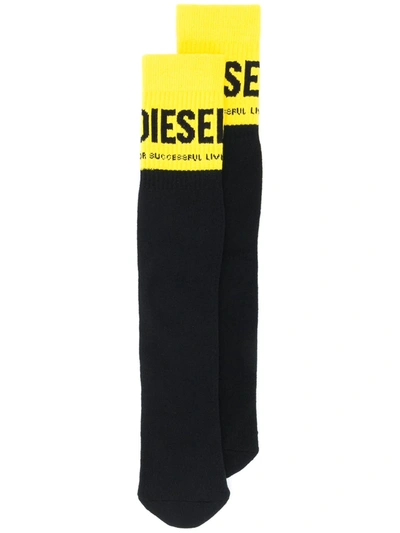 Diesel Logo Mid-calf Socks In Black