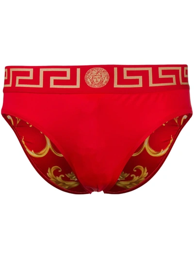 Versace Printed Two-tone Briefs In Red