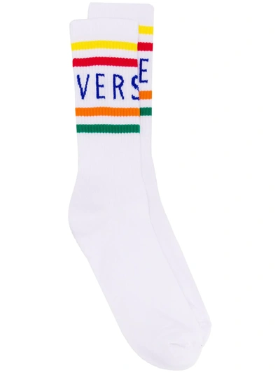 Versace Logo Stripe Socks In White