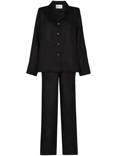 Sleeper Button-up Linen Pyjamas In Black