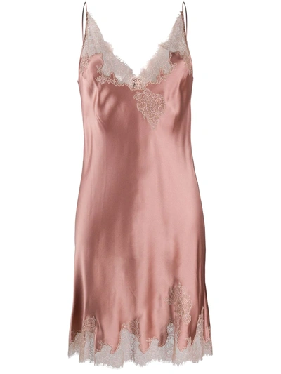 Carine Gilson V-neck Silk Satin Chemise In Pink