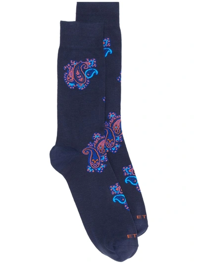 Etro Paisley Pattern Jacquard Socks In Blue