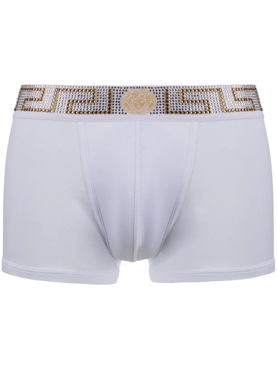 Versace Rhinestone Greca Border Boxers In White
