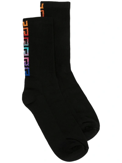 Versace Greca Knitted Socks In Black