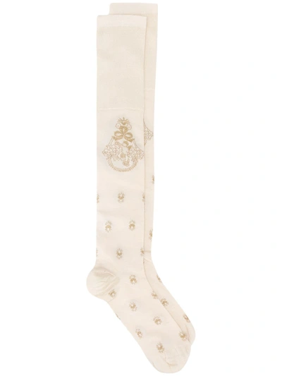 Simone Rocha Heraldic-motif Socks In Neutrals