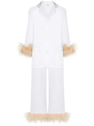 Sleeper Party Feather-trim Pyjama In White