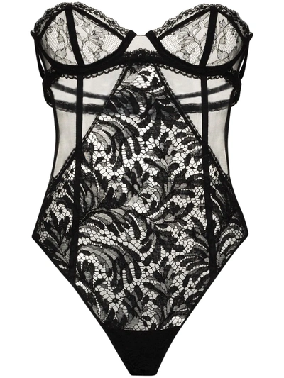 Saint Laurent Strapless Lace Bodysuit In Black