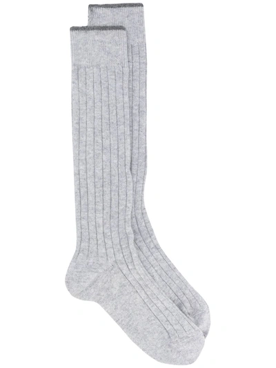 Brunello Cucinelli Ribbed High Socks In Grey