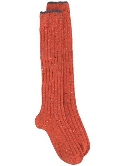 Brunello Cucinelli Ribbed Knee-lengh Socks In Orange