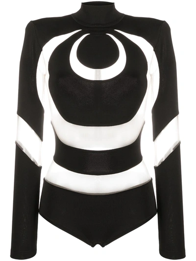 Balmain Transparent Panels Bodysuit In Black