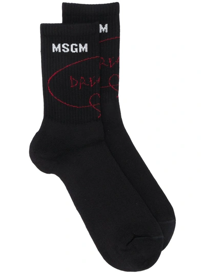 Msgm Dreamer Ribbed Socks In Black