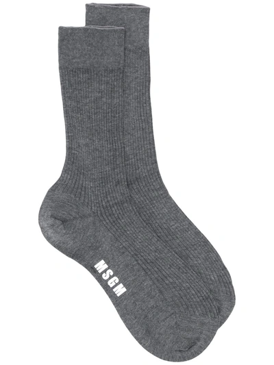Msgm Logo Print Socks In Grey