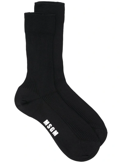 Msgm Logo Print Socks In Black