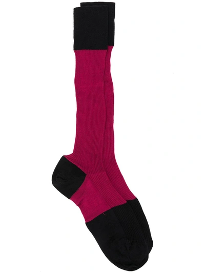 Marni Colour-block Knitted Socks In Red