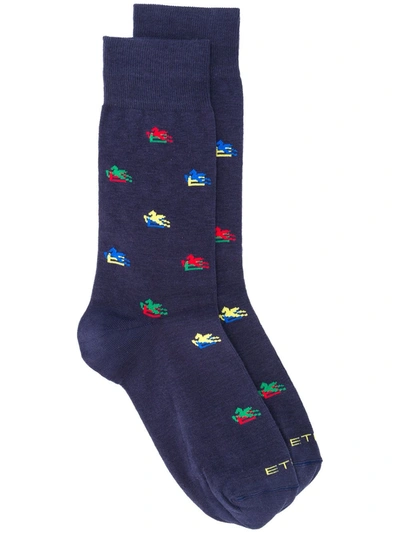 Etro Embroidered Logo Socks In Blue