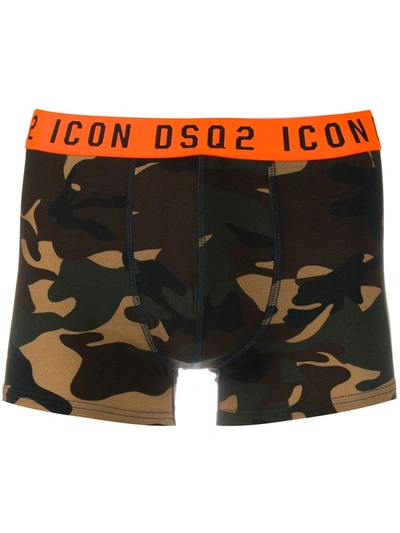 Dsquared2 Camouflage Print Logo Waistband Boxers In Green