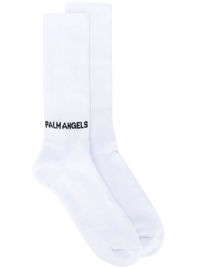 Palm Angels Logo Print Socks In White