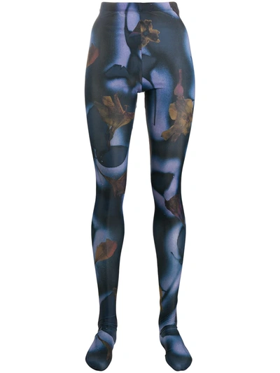 Delada Floral Print Opaque Tights In Blue