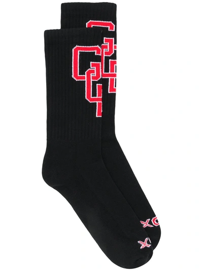 Gcds College Ribbed Knit Socks In Black