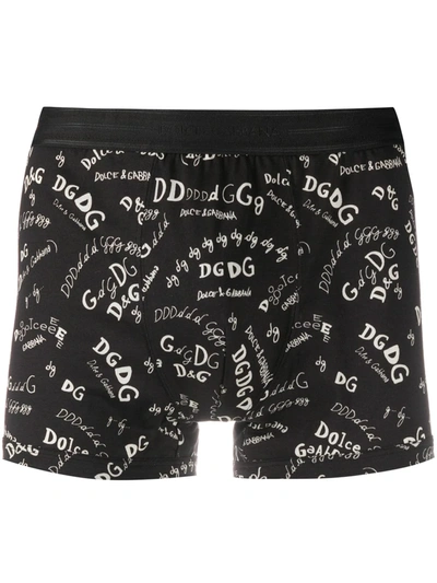 Dolce & Gabbana All-over Logo Print Boxers In Black