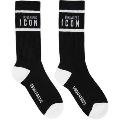 Dsquared2 Black & White Icon Tennis Socks In 010 Black/w