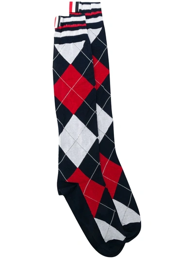 Thom Browne Argyle Knitted Socks In Blue