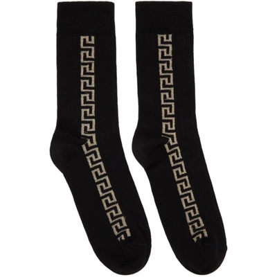 Versace Black & Gold Greca Socks In I450 Blkgl