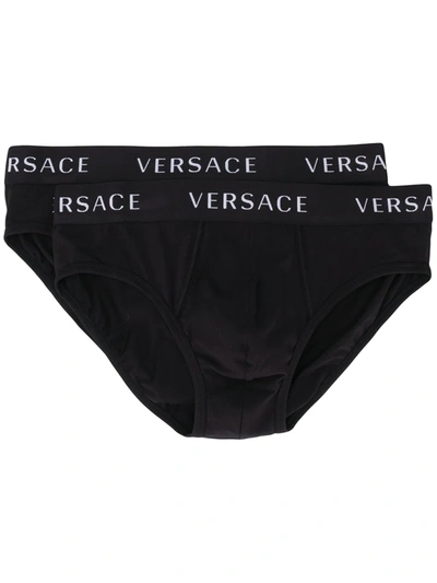 Versace Pack Of Two Logo-jacquard Cotton-blend Briefs In Black